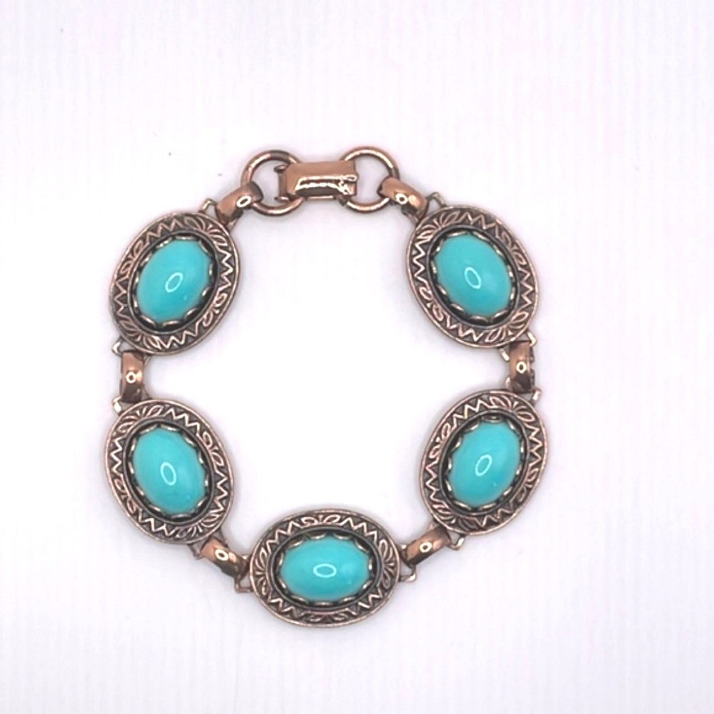 Solid Copper And Simulated Turquoise Southwestern… - image 2